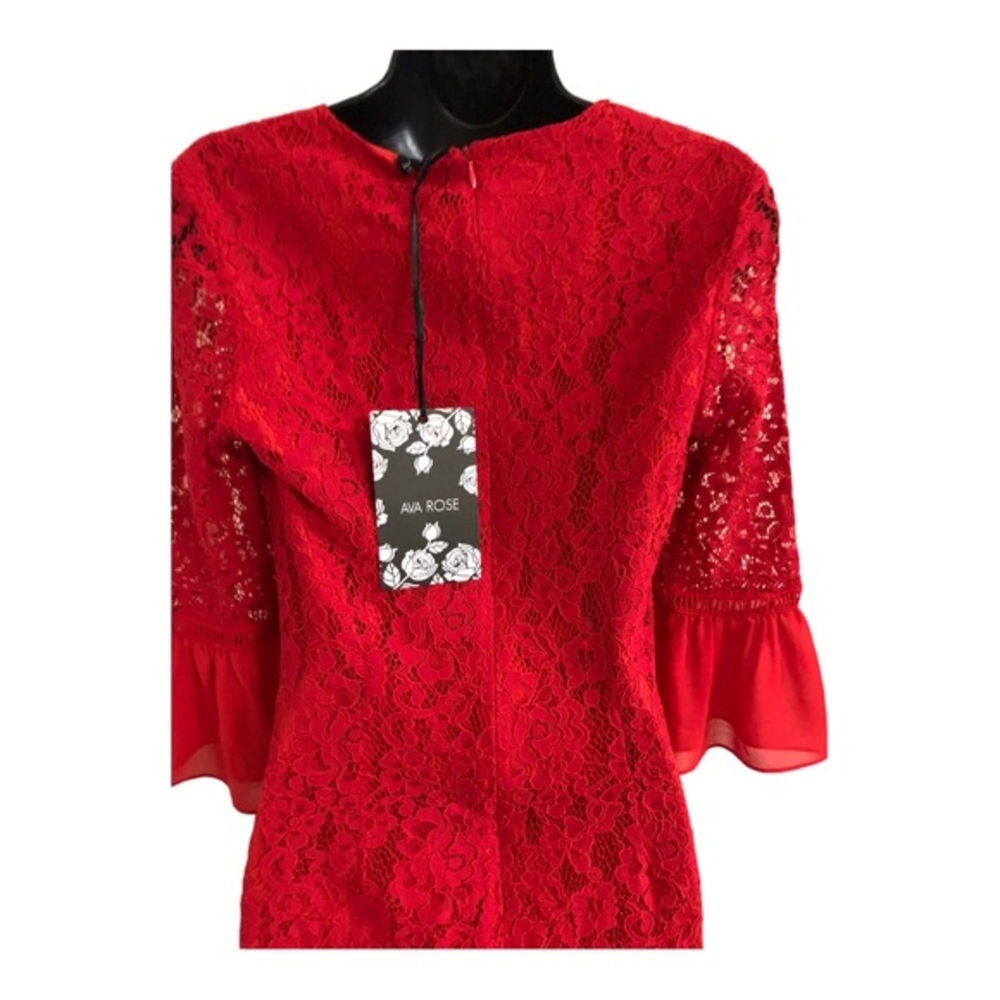 Ava Rose red lace peplum bell sleeve embroidered fitted sheath dress size small - Picture 9 of 12